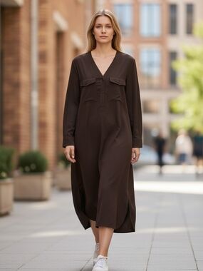 Billy Reid Dark Brown V-Neck Shirt Dress $160 Retail